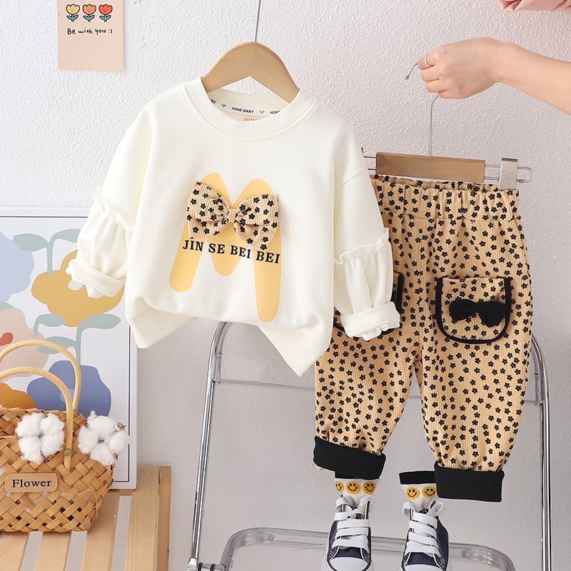 Completo Bambina Felpa + Pantalone – Stile Comfy con Fiocco 3D