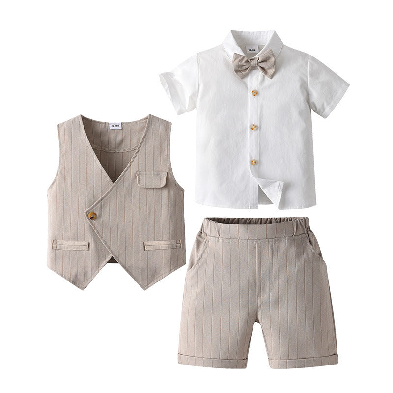 Completo Elegante Estivo Bambino 3 Pezzi – Gilet + Camicia + Shorts con Papillon