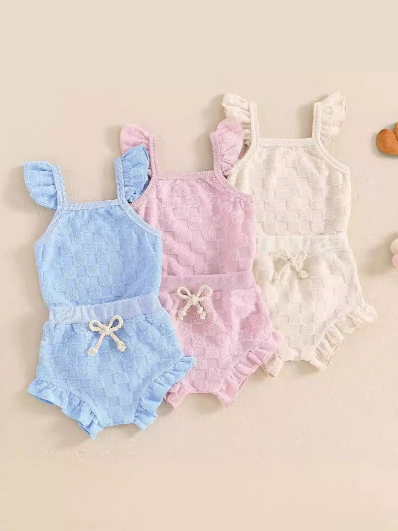 Completo estivo per bambina in maglia lavorata  2pz