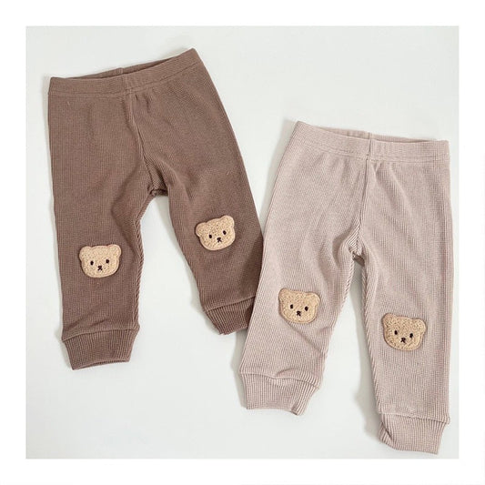 Pantalone bimbo/bimba in cotone a costine con patch orsetto – Set 2 colori