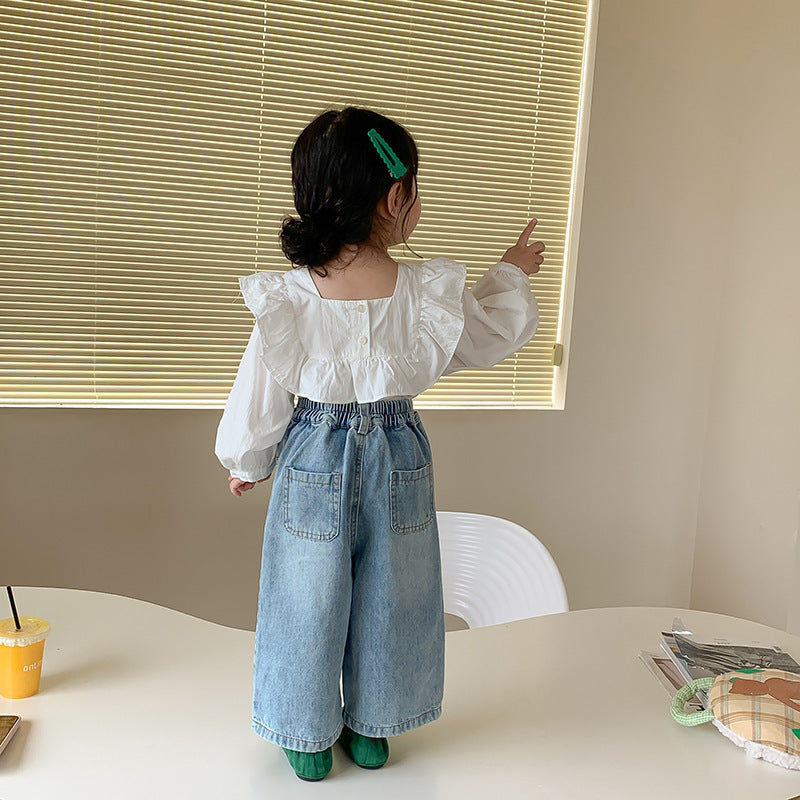 Set bimba 2 pezzi Jeans a palazzo e Blusa bianca