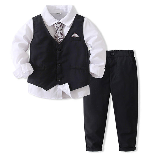 Completo Elegante 3 Pezzi Bambino  Nero Classico con Gilet, Camicia e Cravatta