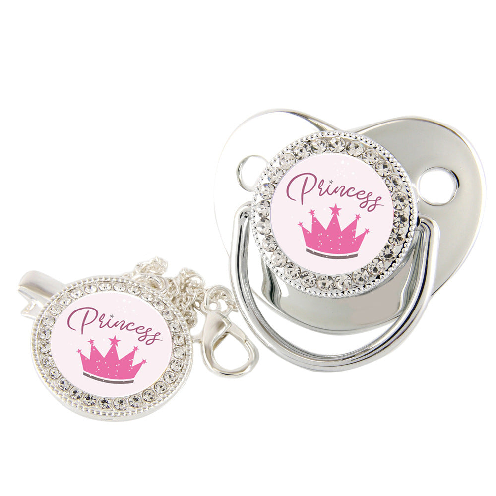 Set Ciuccio + Clip con Catena "Princess" Decorato con Strass 0-6 mesi