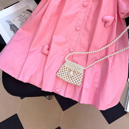 Vestito Elegante Rosa con Cuoricini 3D per Bambina