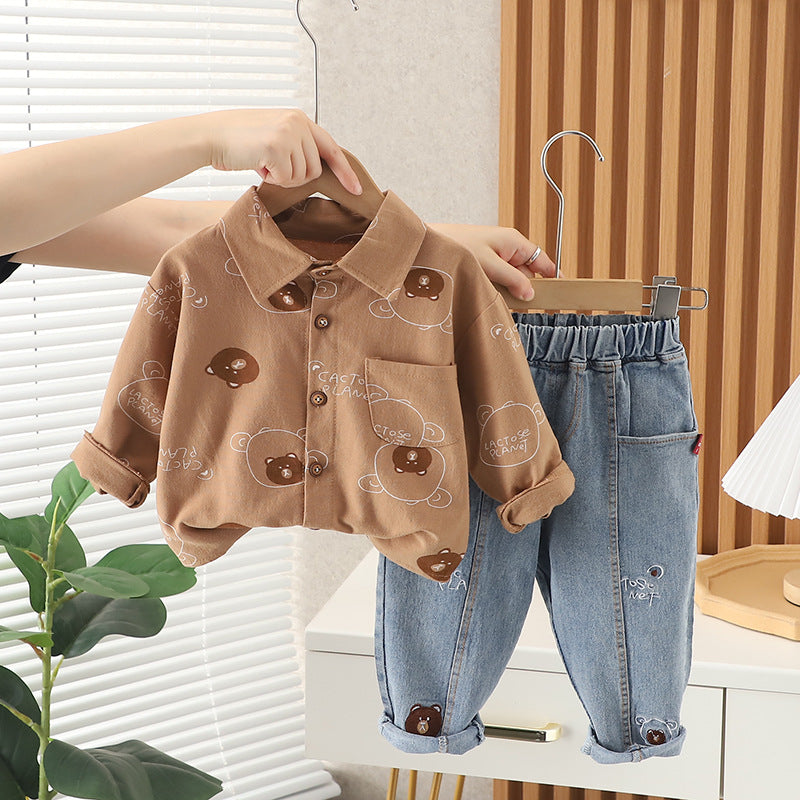 Completo per Bambini con Camicia Stampata e Jeans