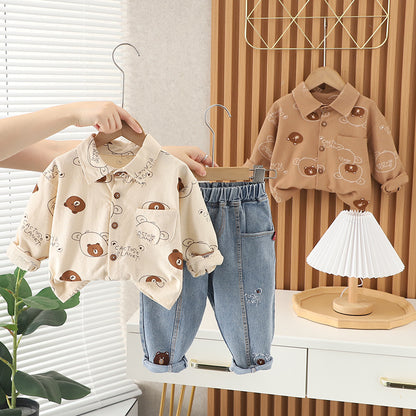 Completo per Bambini con Camicia Stampata e Jeans