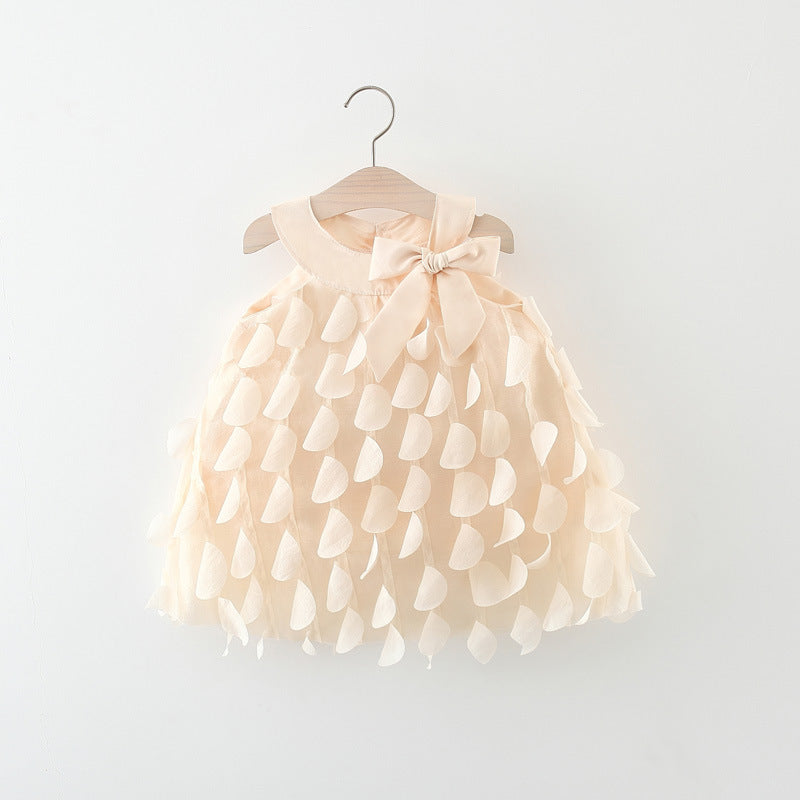 Abito Elegante per Bambina con Applicazioni Floreali e Fiocco