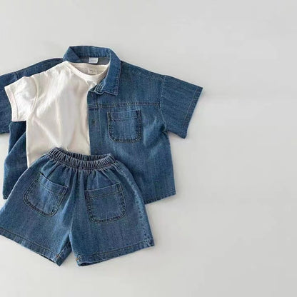 Set 3 Pezzi Bambino in Denim e Cotone