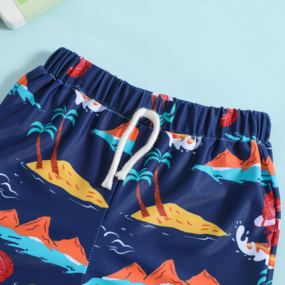 Boxer Mare Bimbo con Stampa Dinosauri Surfisti   Blu Navy