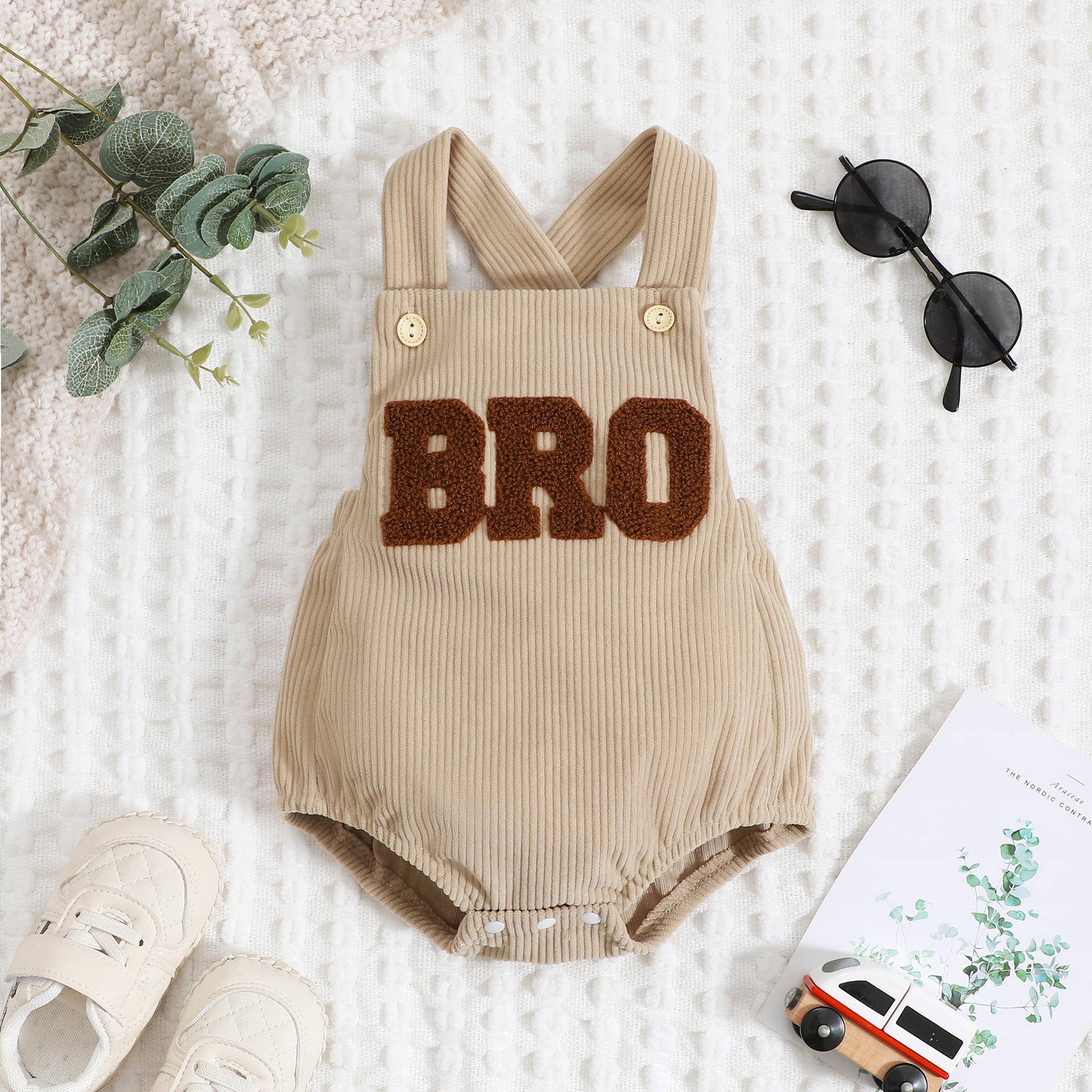 Salopette Neonato in Costina con Ricamo “BRO”