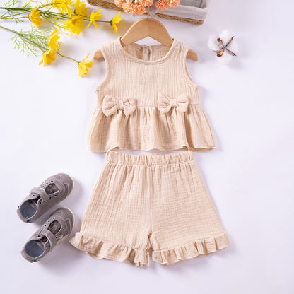 Completo Estivo Bimba  in Mussola con Fiocchetti