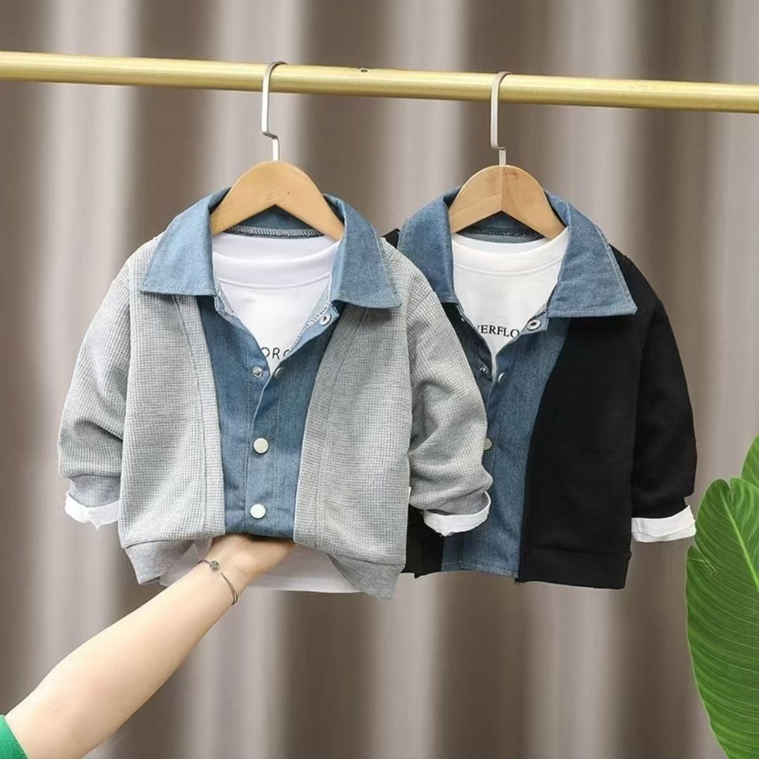 Giacca Bambino Casual con Inserti in Jeans – Due Varianti Colore