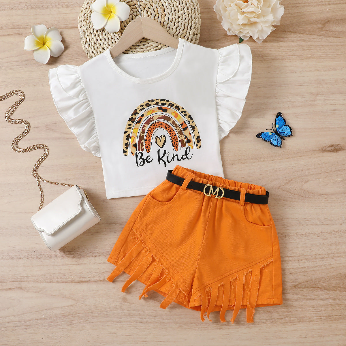 Completo Estivo Bimba “Be Kind” T-shirt con Volant e Shorts con Frange