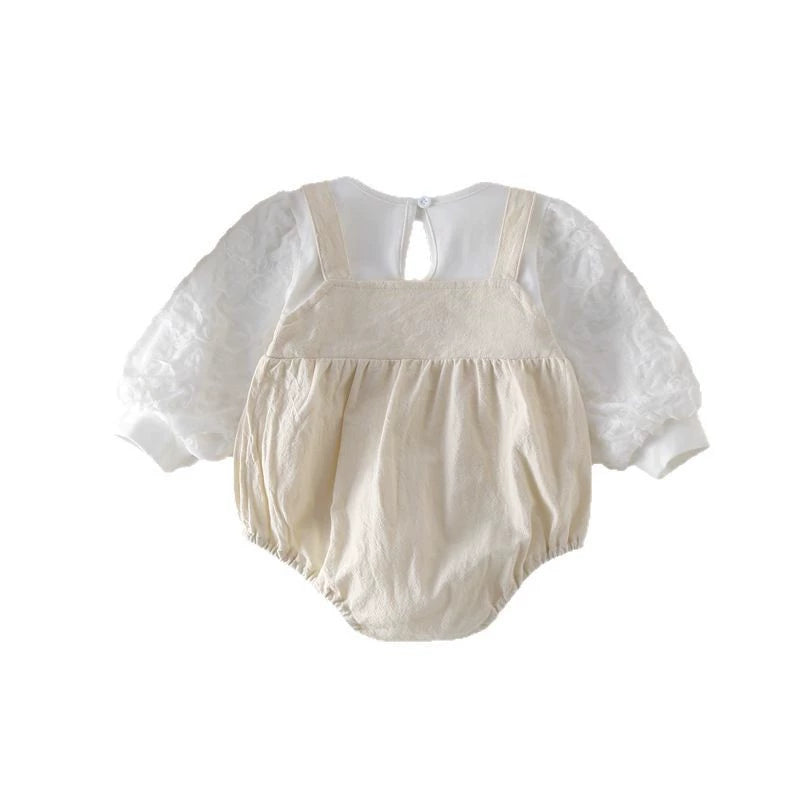 Body Tutina Neonato con Fiocco e Maniche in Pizzo – Colore Avorio