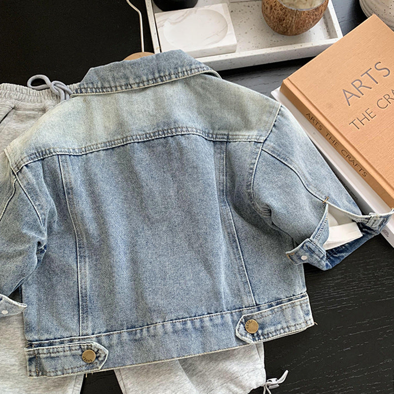 Giacca Jeans Bimba   Denim Vintage con Bottoni in Metallo