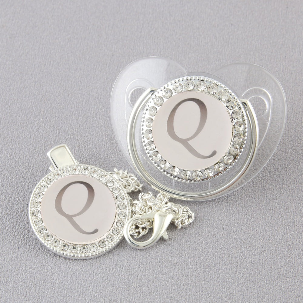 Set Ciuccio Trasparente e argento  Luxury con Clip – Personalizzato con Iniziale 6-12 mesi