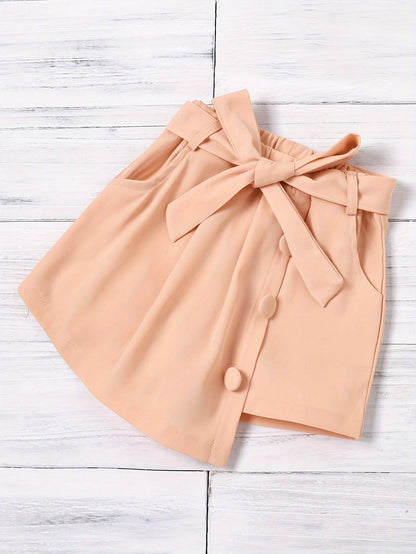 Completo estivo bimba con top in jeans e gonnellina salmone