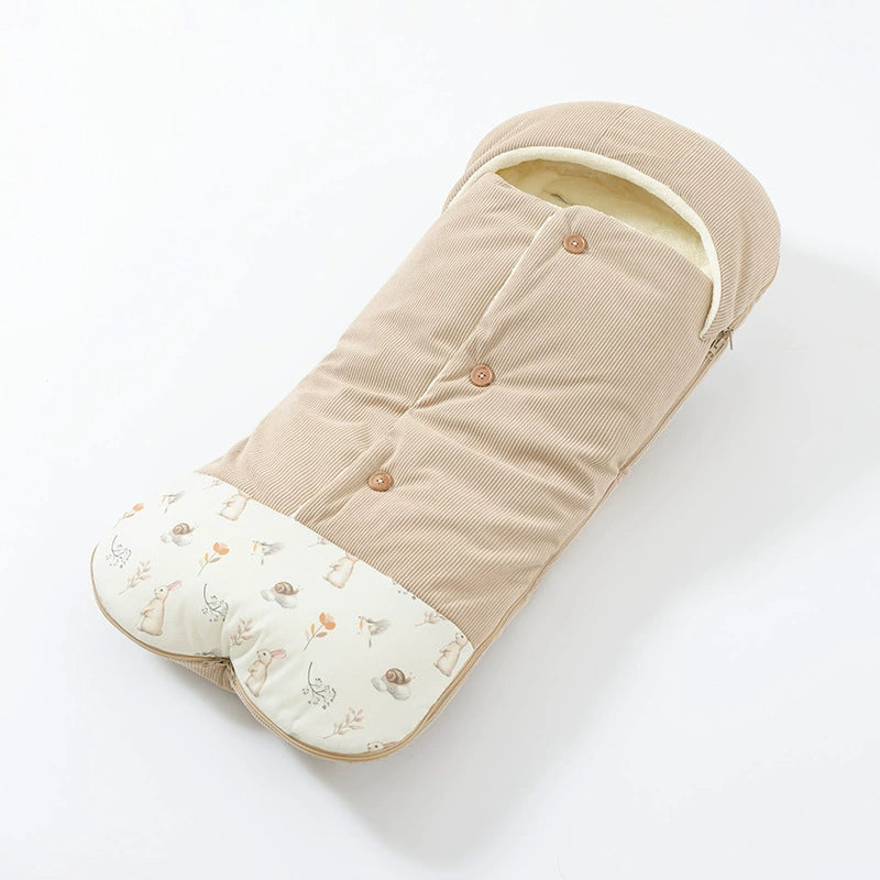 Sacco nanna per passeggino  invernale in velluto a coste – colori neutri con fantasia animaletti