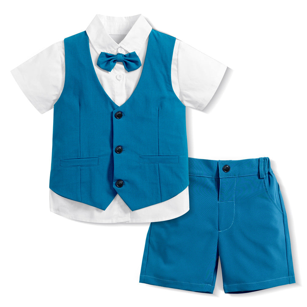 Completo Cerimonia 3 Pezzi per Bambino – Gilet, Camicia e Pantaloncini con Papillon