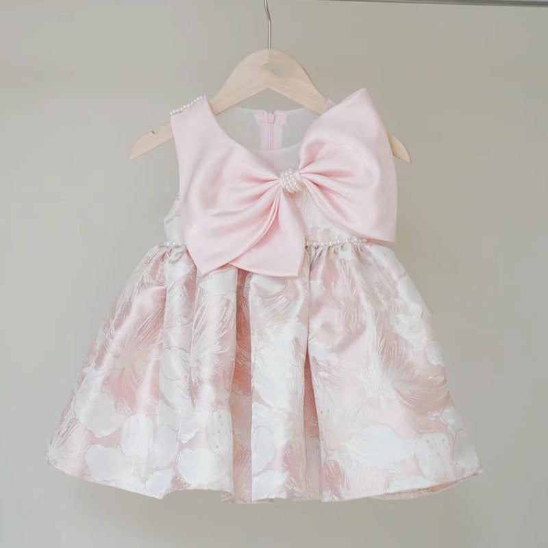 Vestito Elegante Bambina Rosa Cipria con Fiocco  Cerimonia & Occasioni Speciali