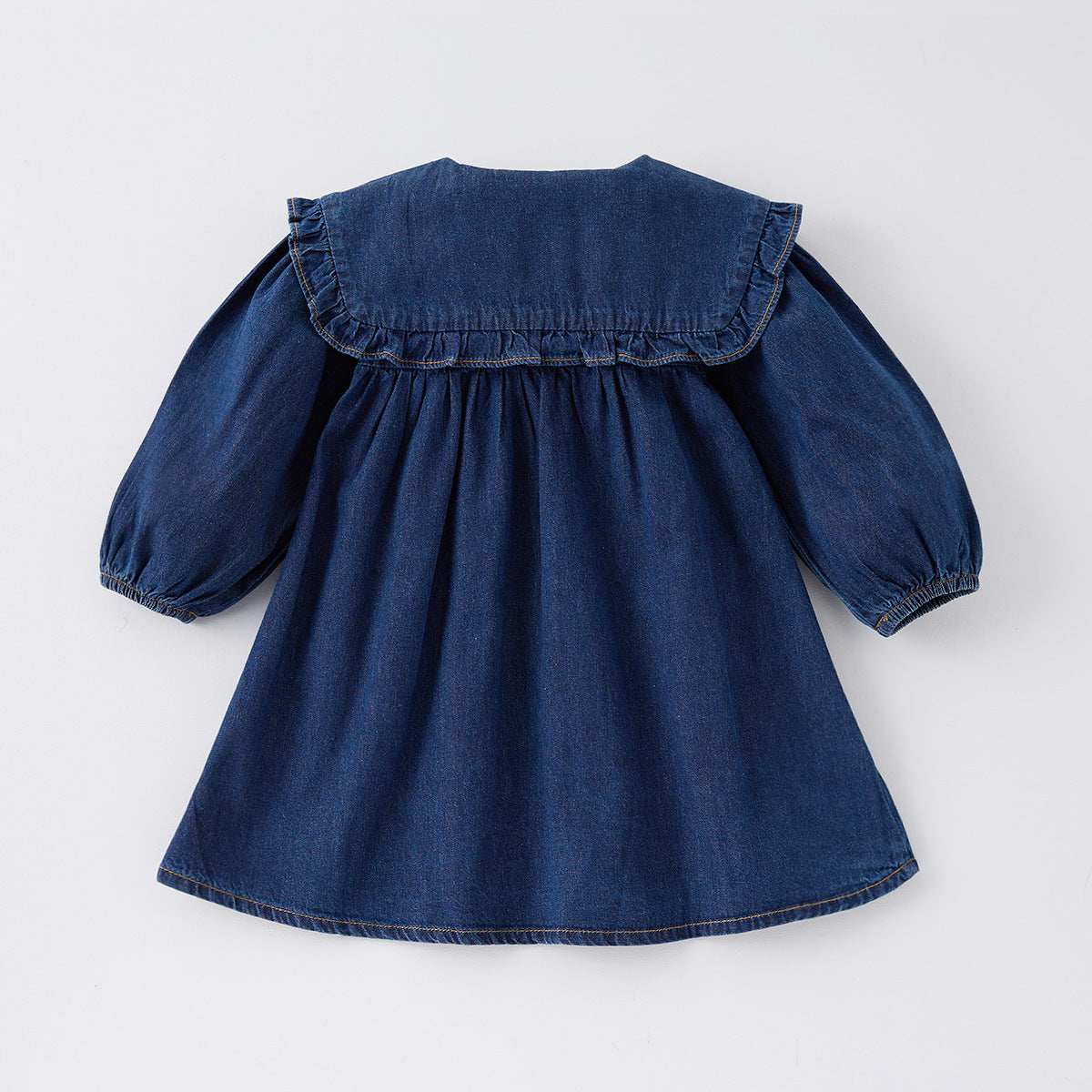 Vestito Bambina in Jeans con Colletto Volant – Manica Lunga