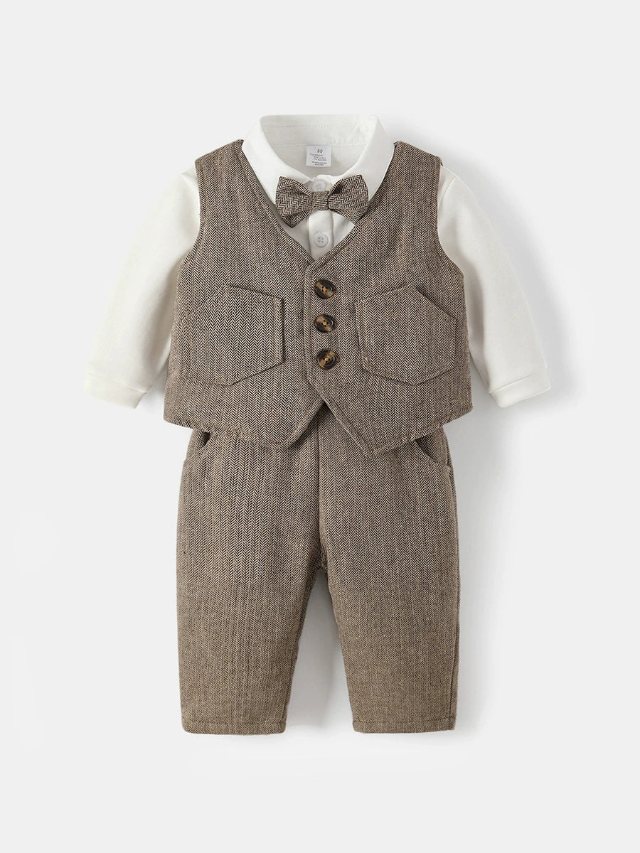 Completo Invernale Elegante Bimbo 3 Pezzi – Camicia + Gilet + Pantaloni con Bretelle