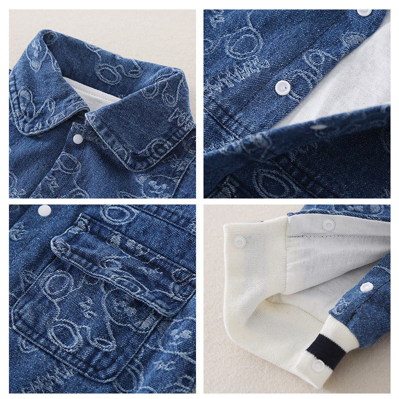 Tutina Jeans Bambino con Stampa Orsetti e Borsetta