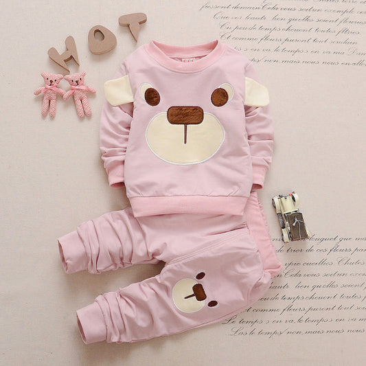 Tuta Bambina Orsetto – 2 Pezzi in Cotone Rosa Pastello