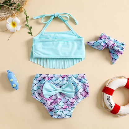 Costume Bambina 3 Pezzi – Sirena con Frange e Fiocco