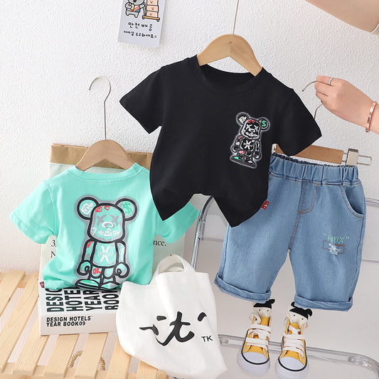 Completo Casual Bambino - T-Shirt e Shorts in Denim