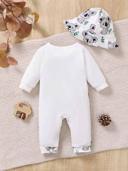 Salopette con Koala + Maglia Bianca + Cappellino Coordinato