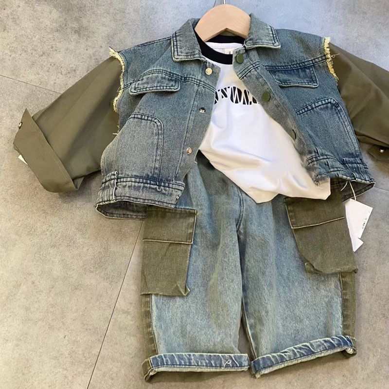 Completo Bambino 2 Pezzi – Giacca in Jeans e  Pantaloni Cargo