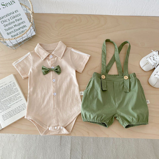 Set Elegante per Bambino con Body Camicia e Salopette Verde