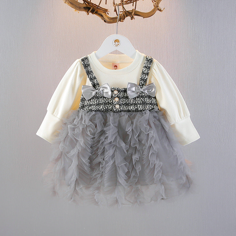Abito Elegante Bambina con Tweed e Gonna in Tulle
