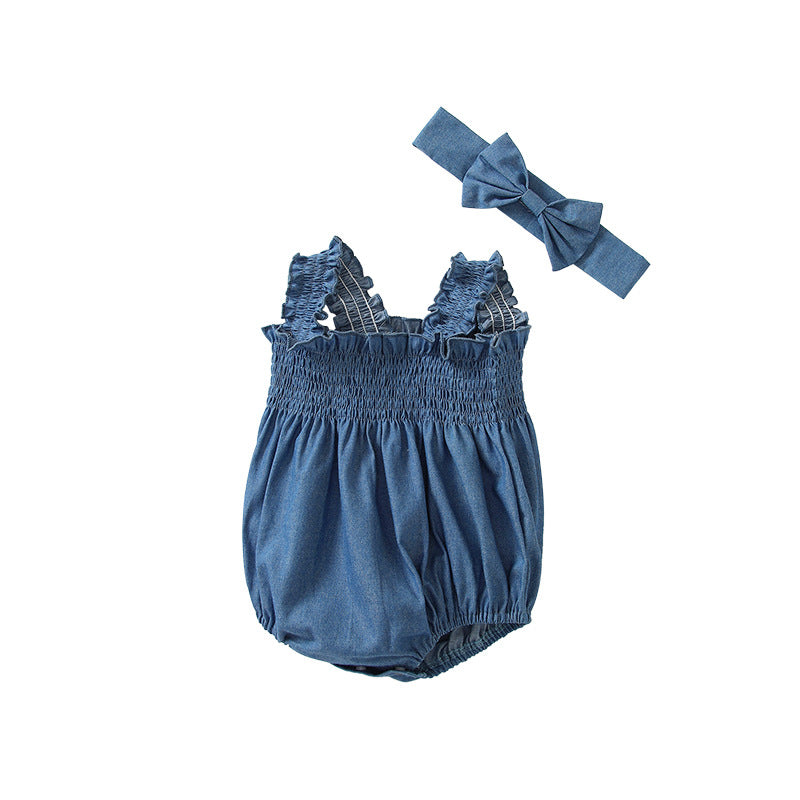 Pagliaccetto in Denim per Neonata con Fascia Coordinata