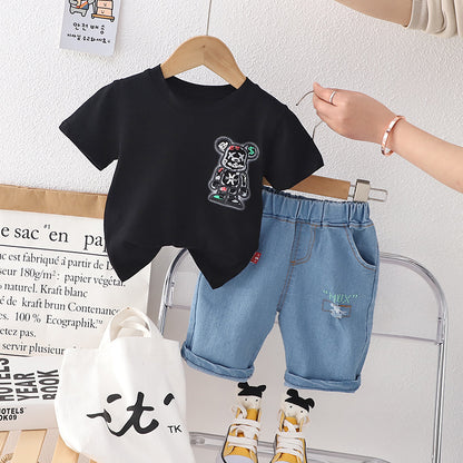 Completo Casual Bambino - T-Shirt e Shorts in Denim