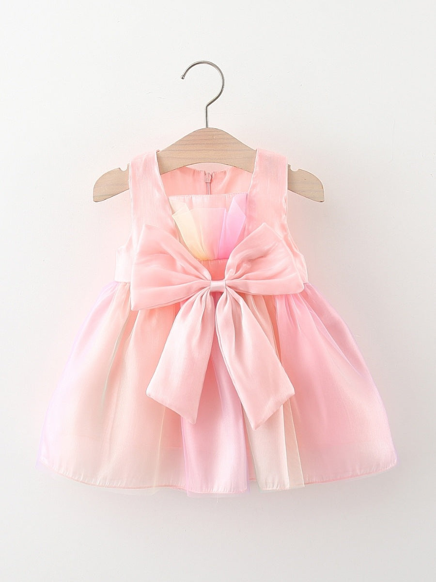 Abito da Cerimonia per Bambina con Fiocco e Sfumature Pastello