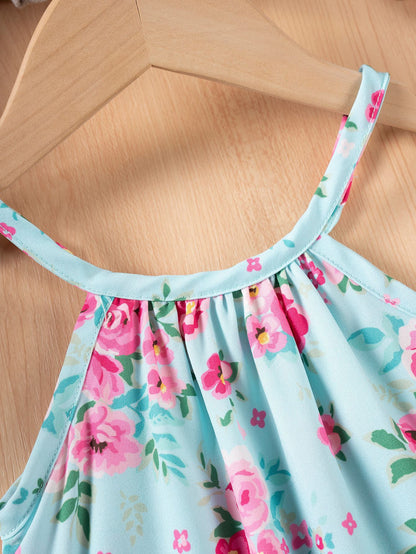 Vestito Estivo Bimba Azzurro con Fantasia Floreale e Volant