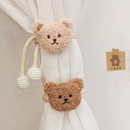 Ferma Tende Orsetto in Peluche con Cordoncino e Perle Decorative