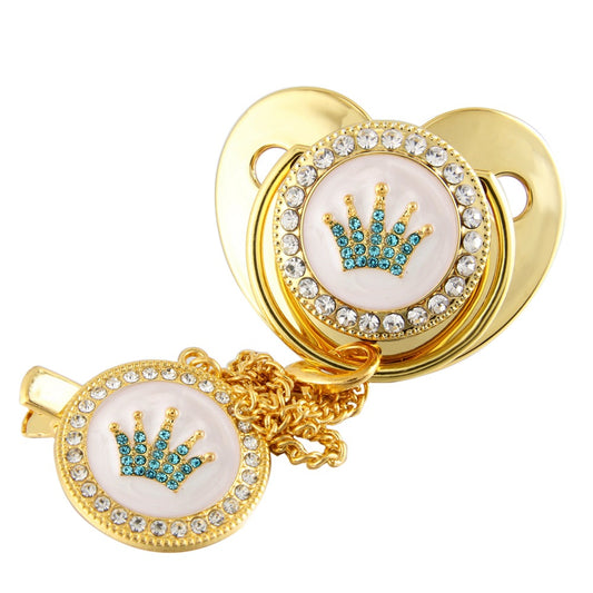 Set Ciuccio e Catenella con Corona Turchese in Cristalli