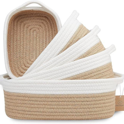 Set 5 Cestini Portaoggetti in Cotone Intrecciato – Organizer Multiuso per Cameretta, Bagno e Casa