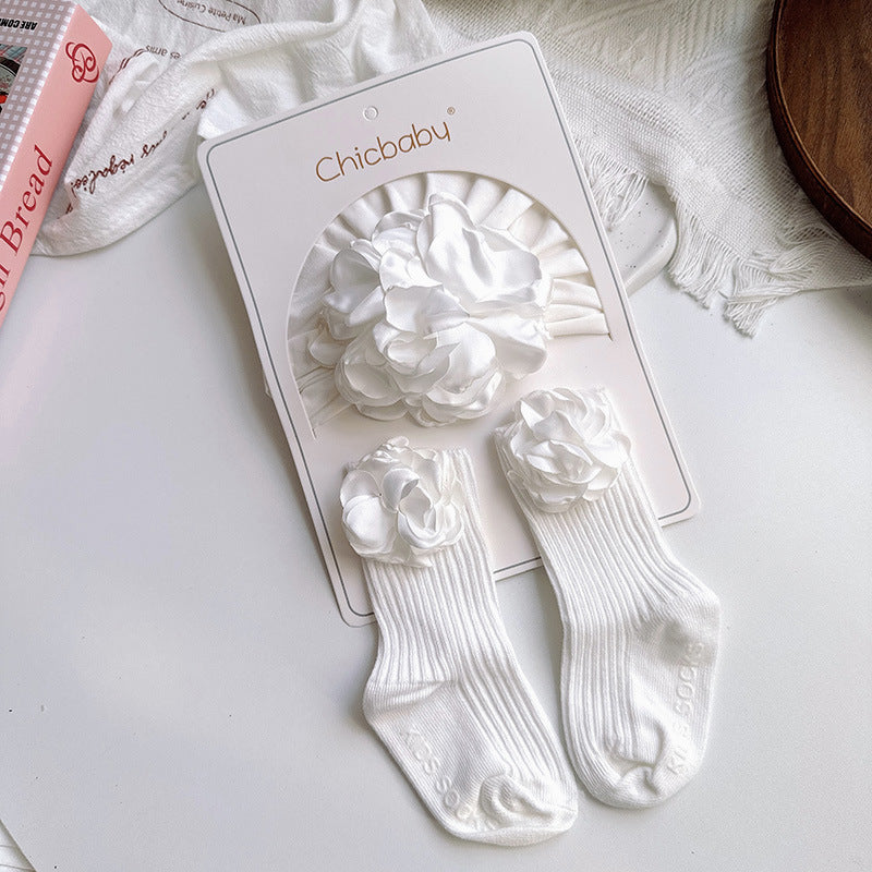 Set Fascia e Calzini Eleganti con Fiori in Raso