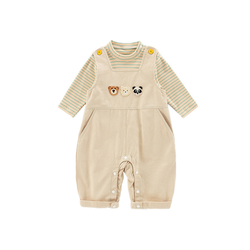 Salopette Bimbo  2 Pezzi con Maglia a Righe  Modello "Amici del Bosco"