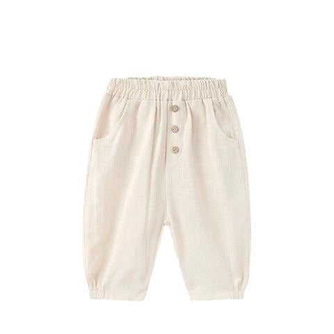 Pantaloni Bimbo in Cotone e Lino – Modello con Bottoni Decorativi