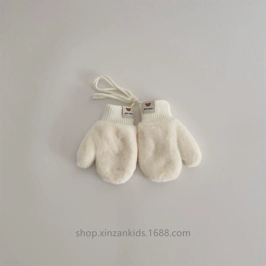 Guanti Bimbo in Peluche con Cordino –