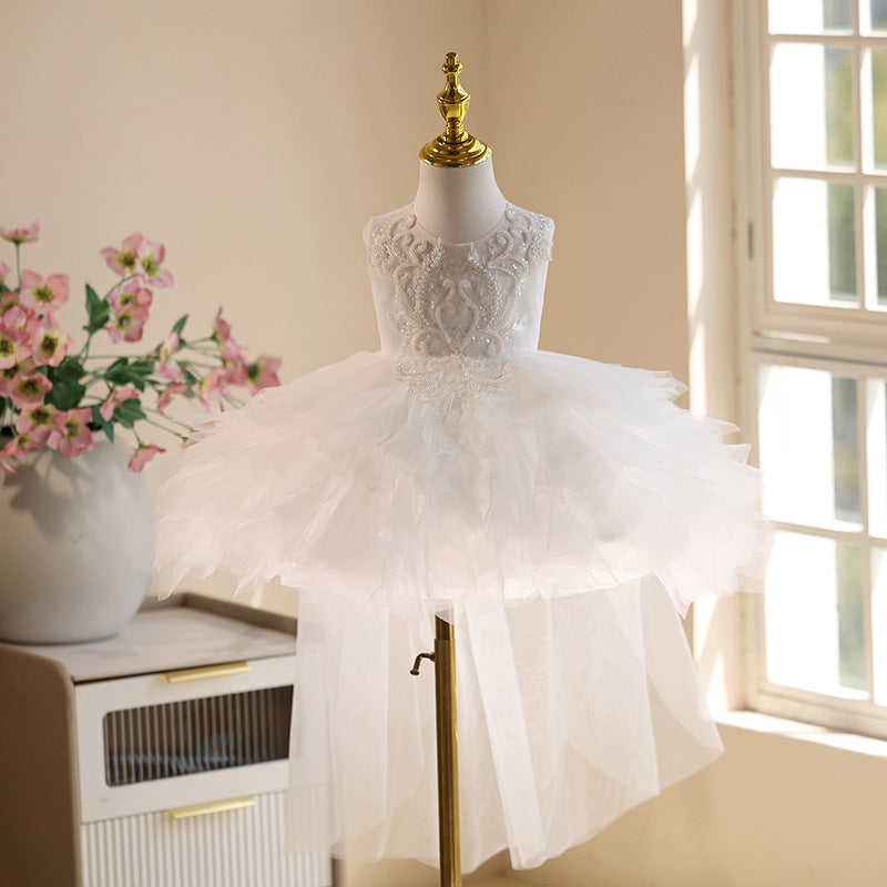 Abito da Cerimonia Bambina Bianco con Tulle e Ricami
