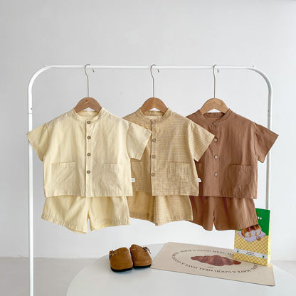 Completo estivo bimbo in cotone  Camicia con pantaloncini coordinati