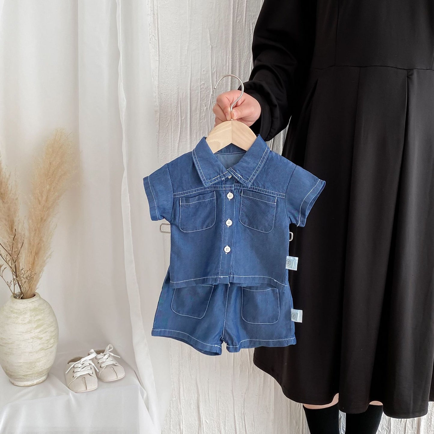 Completo denim estivo bambino/a   Camicia e pantaloncini in jeans