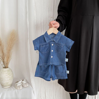 Completo denim estivo bambino/a   Camicia e pantaloncini in jeans