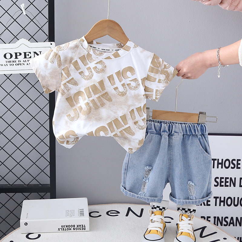 Completo Estivo Bimbo  T-shirt "JOIN US" e Shorts in Denim
